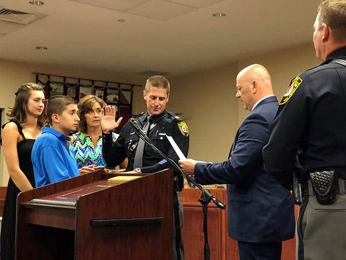 On July 16, Captain Vaughn was sworn in by Mayor Gregory Myhre at the township council meeting. (Photo by Kimberly Bosco)