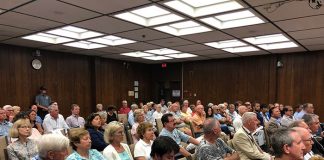 It was a crowded meeting as the Board of Adjustment discussed the proposed banquet hall. (Photo by Judy Smestad-Nunn)