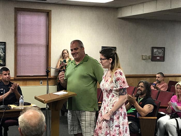 Megan Franzoso and her uncle Kevin Geoghegan thanked the township for their help. (Photo by Chris Lundy)