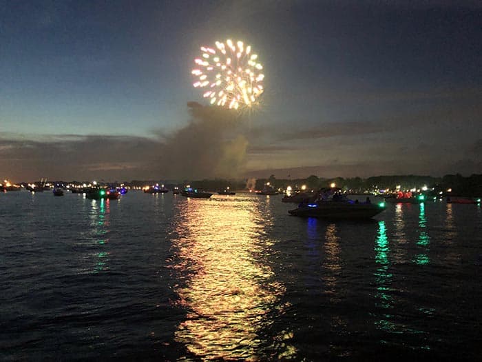 People in boats had a front row seat to the fireworks show. (Photo by Judy Smestad-Nunn)