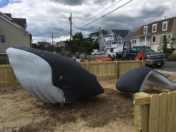 Part of the renovations to the Jennifer Lane Bay Beach included the installation of Jenny, a giant fiberglass whale that kids can climb and play on. (Photo courtesy Stafford Township)